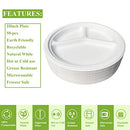 100% Compostable 50pc * 10“ Heavy-Duty Pulp Molded Stronger Paper Plate for Happy Party Set, Perfect for Christmas Carnival Catering Serving, 3 Compartment Eco-Friendly Disposable White Bagasse