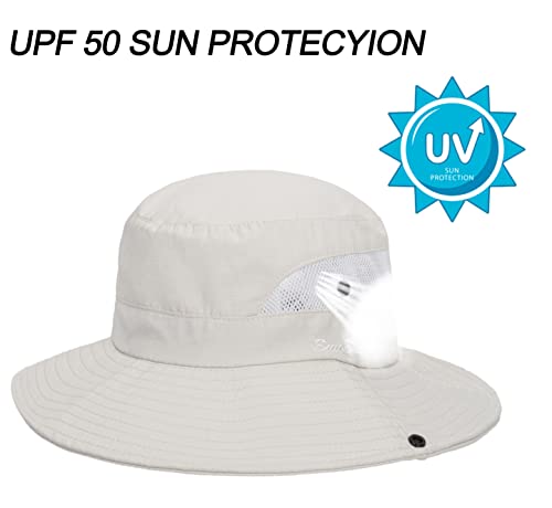 Women Outdoor Mesh Sun Hats with Ponytail-Hole Foldable UV Protection  Bucket Hat Summer Beach Hat Hiking Fishing Cap, Beige, Medium