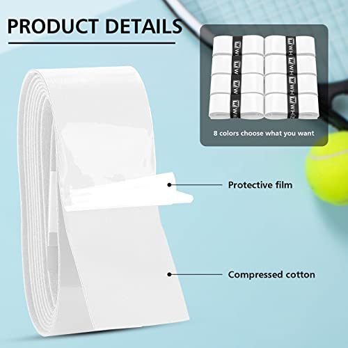 Jerify 24 Pieces Tennis Racket Grip Tape, Precut Tennis Grip Tape, Tennis Overgrips with Velvety Comfort for Anti Slip and Absorbent Grip (White)