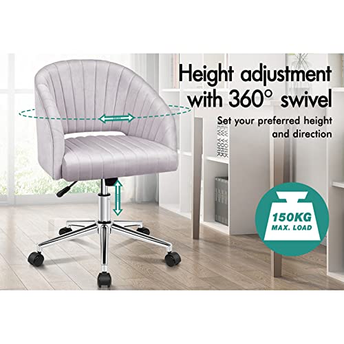 ALFORDSON Layla Velvet Office Chair Swivel Fabric Armchair,Height Adjustable Mid-Back Task Chair for Kids Adult Study Work, Computer Desk Chair Modern Home Office Gaming Chair (Grey)