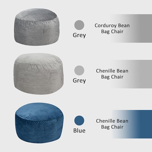 HABUTWAY Bean Bag Chair, Giant Bean Bag Chair with Washable Corduroy Cover Ultra Soft, Convertible Bean Bag from Chair to Mattress, Huge Cordoroys Bean Bags for Adult, Couples, Family- Grey Full