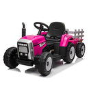 Kids Farm Tractor Electric Ride On Toys Ride On Tractor Ride On Car 2.4G R/C Remote Control Cars w/Trailer Garden - Neon Pink