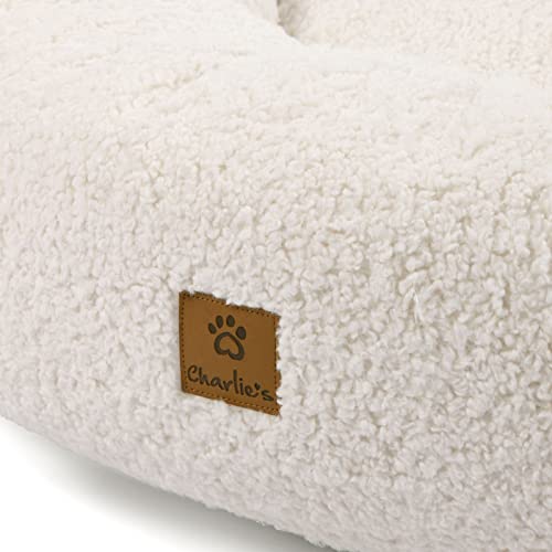 Charlie's Boucle Style Ultra - Soft Teddy Fleece Round Donut Calming Dog Cat Pet Sofa Bed Head and Neck Support - Cream Small 58.5x58.5x18cm