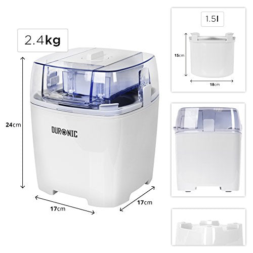 Duronic Ice Cream Maker IM540 Machine | Gelato, Sorbet and Frozen Yogurt | 1.5L Freezing Bowl | Make Delicious Creamy Ice Cream in Your Own Kitchen in 30 Minutes