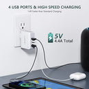 LENCENT USB Charger Plug, Lencent 4-Port Universal Travel Adaptor, 22W/5V 4.4A Wall Charger Plug with UK/USA/EU/AUS Worldwide Travel Charger Adapter for Phone, Android Phones, Tablets and More