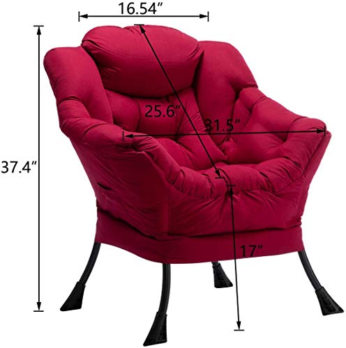 AcozyHom Modern Fabric Large Lazy Chair, Accent Oversized Comfy Reading Chair, Thick Padded Cozy Lounge Chair with Armrest, Steel Frame Leisure Sofa Chair for Living Room, Bedroom, Dorm, Burgundy