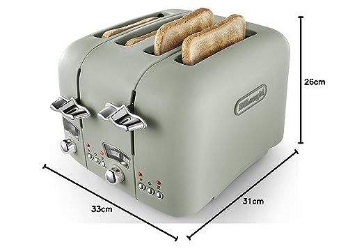 De'Longhi Argento Flora, 4 Slice Toaster, CT04GR, Peppermint Green