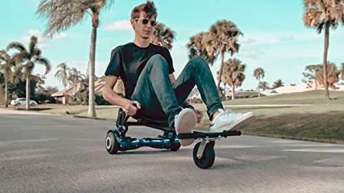 Hoverboard seat attachment, hoverboard go kart for adults & kids, accessories to transform hoverboard into go cart, hover carts for self balancing scooter with off-road tire and shock absorber, blue