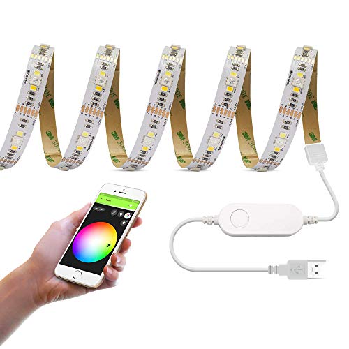 GIDEALED Smart WiFi USB Strip Lights RGBWW 9.8ft Works with Alexa/Google Home,APP/Voice Control Alexa Light Strip DC5V DIY Decoration TV Ambience Lighting Color Changing, Music Sync and Time Setting