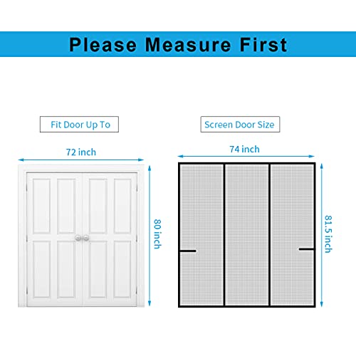 SANJIANKER Magnetic Door Screen, Durable Fiberglass Mesh Curtain Heavy Duty Screen Door for Sliding Doors, Patio, Pet and Kid Friendly, Fits Doors up to 72" x 80"