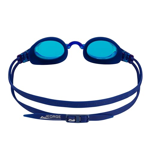 JEORGE Competition Swimming Goggles, Anti-fog UV-protection Mirrored Coating Racing or Training. (Blue)