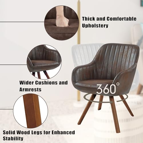 KithKasa Mid Century Modern Desk Chair No Wheels Swivel Accent Home Office Chair with Walnut Color Wood Legs for Living Room, Brown