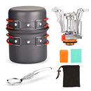 Odoland 6pcs Camping Cookware Mess Kit with Lightweight Pot, Stove, Spork and Carry Mesh Bag, Great for Backpacking Outdoor Camping Hiking and Picnic