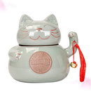 BESPORTBLE Chinese Tea Tins Ceramic Fortune Cat Tea Jar Japanese Maneki Neko Tea Canisters Porcelain Lucky Cat Candy Containers Wealth Lucky Cat Collectible Figurine for Home Kitchen L Pepper Bottle