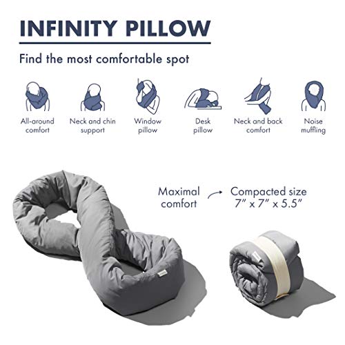 Huzi Infinity Pillow - Versatile Soft Neck Support Scarf Travel Pillow for Sleep in Flight, Airplane (Grey)