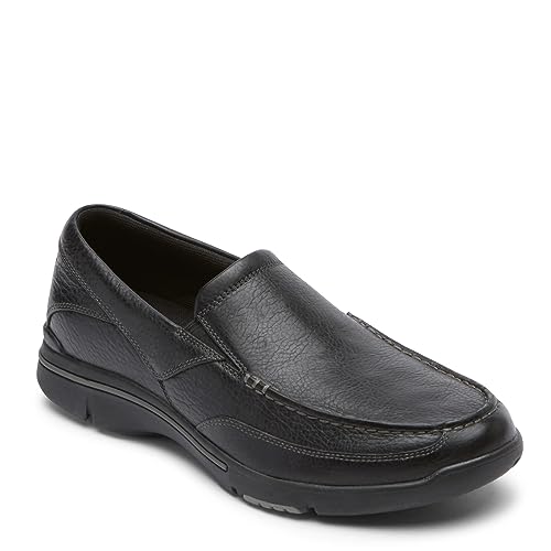 ROCKPORT Men's Eberdon Loafer, Black Leather/Flint, 9.5 US