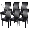 SearchI Waterproof PU Leather Dining Chair Covers Set of 6, Stretch Oilproof Parsons Chair Slipcovers Removable Washable Kitchen Chair Protector for Dining Room (Black)