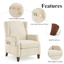 COLAMY Wingback Pushback Recliner Chair with Storage Pocket, Upholstered Fabric Living Room Chair Armchair, Single Reclining Sofa with Wood Legs and Nailhead Trim for Home/Bedroom, Beige