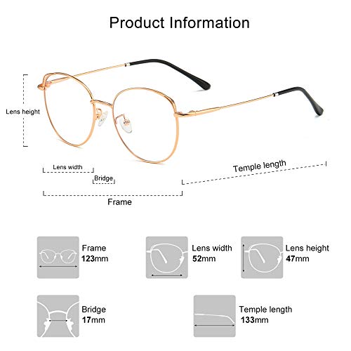 SOJOS Cat Eye Blue Light Blocking Glasses Hipster Metal Frame Women Eyeglasses She Young SJ5027 with Rose Gold Frame/Anti-blue light Lens