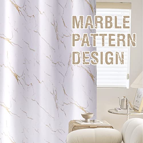 Smarcute 100% Blackout Curtains Marble Designs Printed Drapes Thermal Curtains for Bedroom with Black Liner Sound Proof Curtains 2 Panels Set，Each W132cm x D160cm, Gold