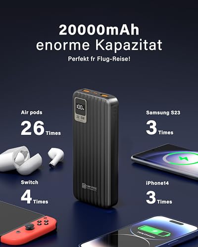 HEYMIX 20000mAh Power Bank, 22.5W Powerbank Portable Charger, USB-C Fast Charging Power Bank, 3-Port PD3.0/QC4.0 Battery Pack Compatible with iPhone 15/14/13, Samsung S23/S22/S21, Pixle, iPad, Switch