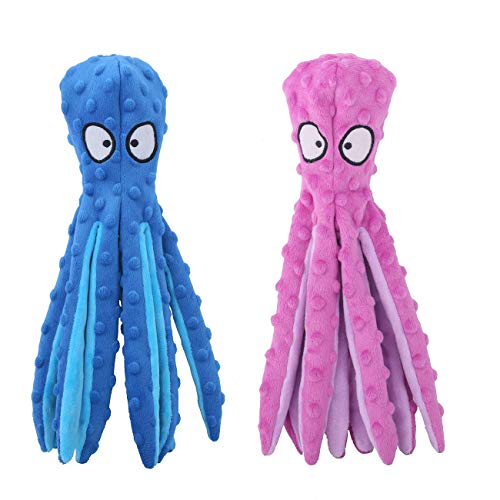 CPYOSN Dog Squeaky Toys Octopus - No Stuffing Crinkle Plush Dog Toys for Puppy Teething, Durable Interactive Chew Toys for Small, Medium and Large Dogs Training and Reduce Boredom, 2 Pack