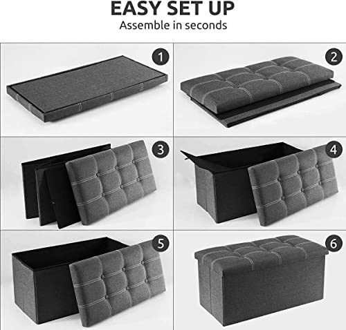 Mofish 15/30 inch Folding Storage Ottoman Bench,Storage Chest Footrest Step Stool with Padded Seat for Bedroom Hallway Living Room, End of Bed Storage Seat, Linen Fabric