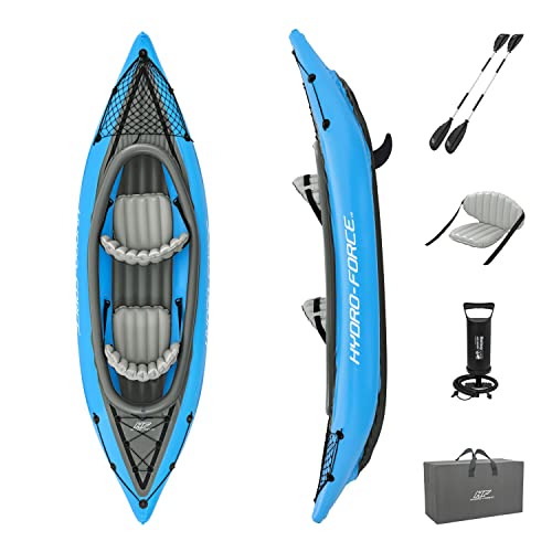 Bestway Hydro-Force 2-Person Cove Champion Inflatable Kayak Set | Includes Kayak, 2 Aluminum Paddles, Hand Pump, 2 Fins, and Carry Bag