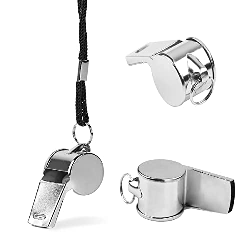 4pcs Stainless Steel Whistle, Coach Whistles Metal Whistle with Lanyard, Loud Crisp Sound Sports Whistles for Referees, Coaches, Polices, Training, Outdoor Sports and Emergency