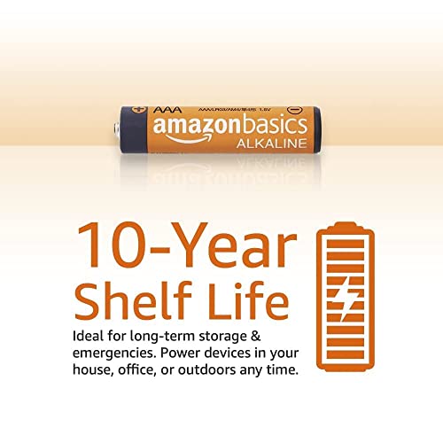 Amazon Basics 100 Pack AAA High-Performance Alkaline Batteries, 10-Year Shelf Life, Easy to Open Value Pack