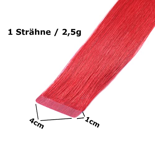 Hair2heart 2.5g x 10 Tapes Wavy Human Hair Extension, Red, 50 cm Length