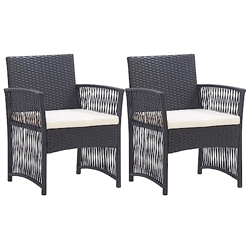 vidaXL Garden Armchairs with Cushions 2 pcs - Black Poly Rattan Outdoor Seating for Patio, Deck, and Garden- Comfortable and Stylish