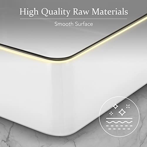 Luxsuite Bathroom Basin Bathroom Sink Vessel Washing Basin Vanity Hand Wash Bowl Above Counter Bath Toilet Countertop Rectangle Ceramic Basin White 48x37cm