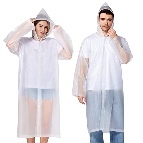 Raincoats EVA Rain Ponchos for Adults Reusable 2 Pack, Rain Coats with Hood for Women Men Travel Hiking Theme Park Camping Clear