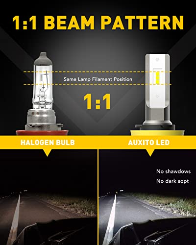 AUXITO H11/H8/H16 LED Fog Light Bulbs or DRL, 6000 Lumens 6500K Cool White Light, 300% Brightness, CSP LED Chips Fog Lamps Replacement for Cars, Play and Plug (Pack of 2)