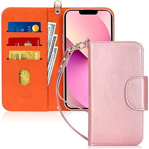 FYY Case for iPhone 13 6.1", [Kickstand Feature] Luxury PU Leather Wallet Case Flip Folio Cover with [Card Slots] and [Note Pockets] for iPhone 13 5G 6.1"(NOT for iPhone 13 Pro 6.1") Rose Gold