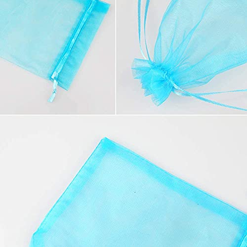 100PCS Organza Gift Bags Small Drawstring Bags Mesh Jewellery Pouches 7X9CM Candy Bags for Wedding, Christmas, Birthday, Anniversary, Party Favour Bags(Light Blue)