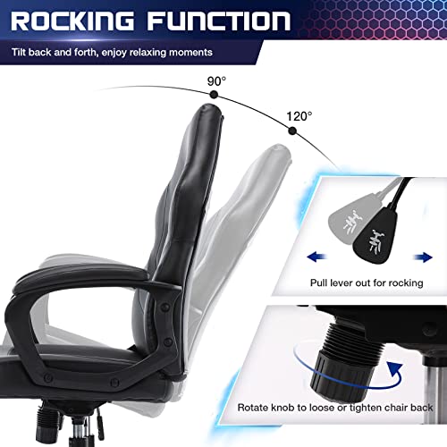 Ergonomic Computer Gaming Chair – PU Leather Desk Chair with Lumbar Support, Swivel Office Chair Executive Chair with Padded Armrest and Seat Cushion for Gaming, Study and Working