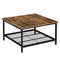 Vasagle Coffee Table, Square Cocktail Table with Spacious Table Top, Robust Steel Frame and Mesh Storage Shelf, Industrial Style, for Living Room, Rustic Brown and Black