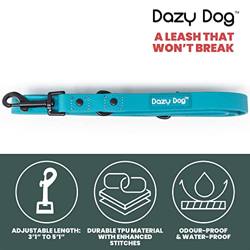 Dazy Dog Waterproof Dog Leash - Adjustable TPU Dog Lead with Reinforced Stitching - Durable Long Dog Lead for Small, Medium and Large Dogs. Long Leash Great for Training (Small/Medium, Teal)