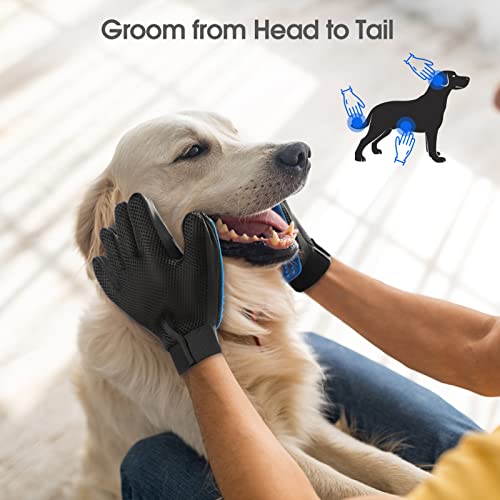 [Upgrade Version] Pet Grooming Glove - Gentle Deshedding Brush Glove - Efficient Pet Hair Remover Mitt - Enhanced Five Finger Design - Perfect for Dog & Cat with Long & Short Fur - 1 Pair