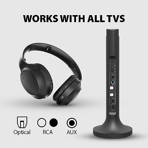 Avantree Opera 35H Comfortable Wireless Headphones for TV Watching with Bluetooth 5.0 Transmitter & Charging Stand, Clear Dialogue Mode, Passthrough, High Volume for Seniors, 164FT Long Range