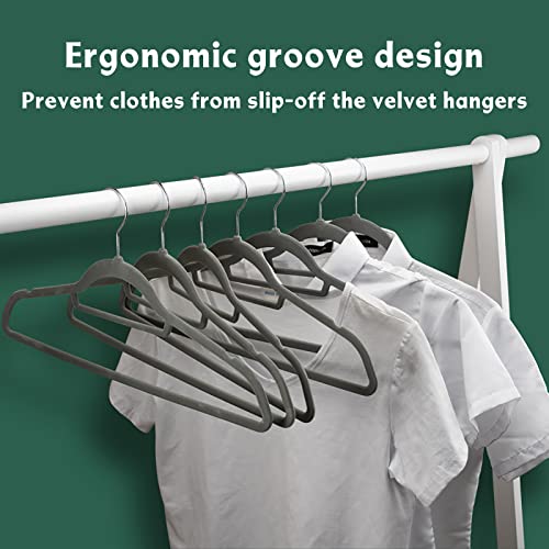 𝐕𝐞𝐥𝐯𝐞𝐭 𝐂𝐥𝐨𝐭𝐡𝐢𝐧𝐠 𝐇𝐚𝐧𝐠𝐞𝐫𝐬, Non-Slip Gray Suit Hanger, Space Saving Clothes Hanger Heavy Duty Adult Hanger, Hangers with 360°Swivel Hook, Pack of 50