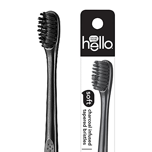 hello charcoal infused manual toothbrush, 1 pack, soft tapered bristles, black, BPA free