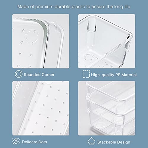 23 PCS Clear Plastic Drawer Organizers Set, 5 Different Size Bathroom and Vanity Drawer Organizer Trays, Storage Bins for Makeup, Jewelries, Kitchen Utensils and Office