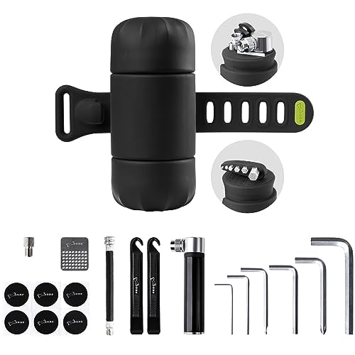 【Bone】Bike Portable Tool Kit Repair Capsule, 14-in-1 Bicycle Repair, Mountain/Road Bike maintenance with Tire Pump & Wrench Tool Kit, Bike Accessories for Cycling, All In One Emergency Bike Repair Bag