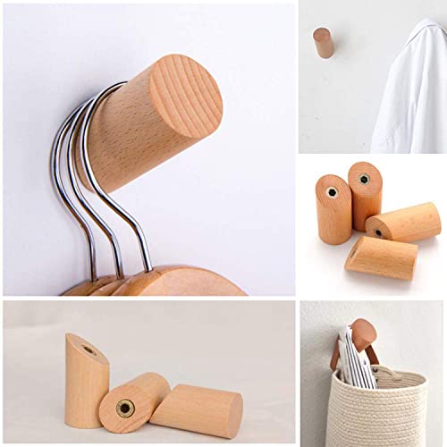 Wooden Coat Hook Wall Mounted 8Pack, Hat Hooks, Single Coat Hat Rack Wall Mount, Wood Coat Hanger for Hanging Hat, Towel Hooks for Bathroom Wall,Bag, Rope (Beech-6cm)