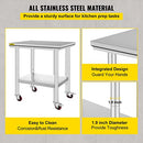 Mophorn Stainless Steel Catering Work Table 76(L) x60(W) x80(H) cm Commercial Work Table with 4 Wheels Commercial Food Prep Workbench with Flexible Adjustment Shelf for Kitchen Prep Table