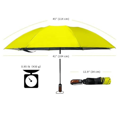 HAILSTORM Folding Reverse Umbrella with UV and UPF50+ Protection - Inverted Windproof Umbrellas with Lightweight Fiberglass Frame - Yellow