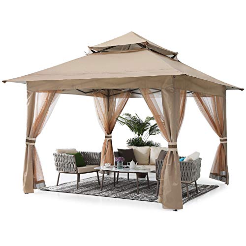 ABCCANOPY 13'x13' Gazebo Tent Outdoor Pop up Gazebo Canopy Shelter with Mosquito Netting (Khaki)